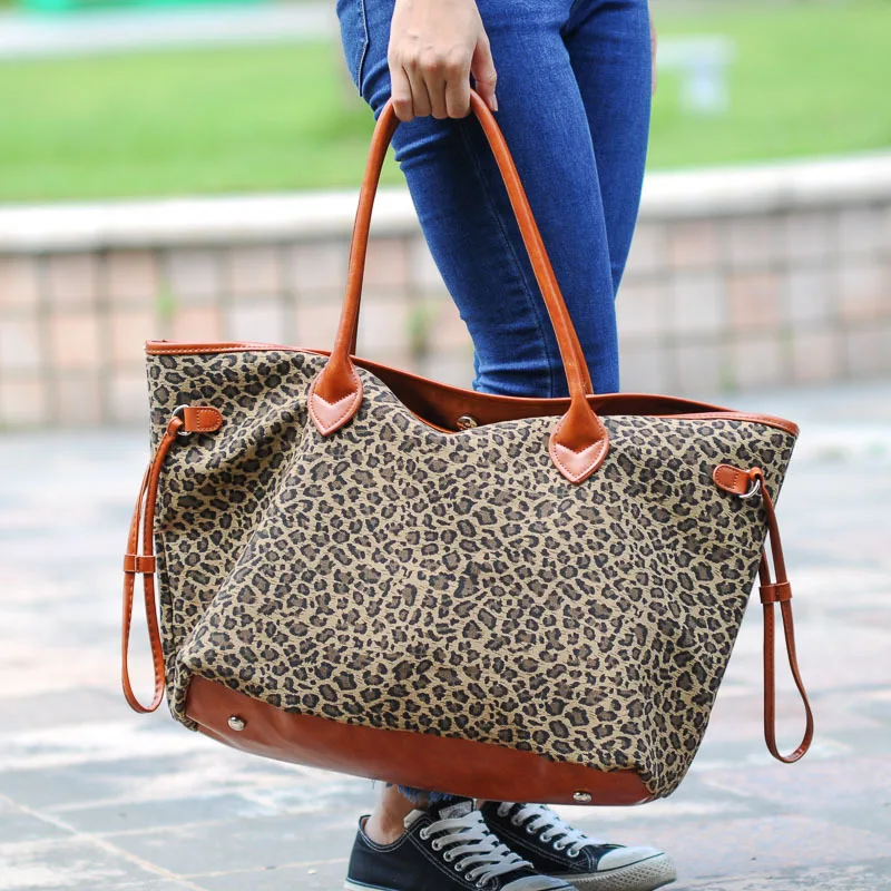 Женская Холщовая Сумка тоут с леопардовым принтом вышивкой|canvas handbag|women canvas