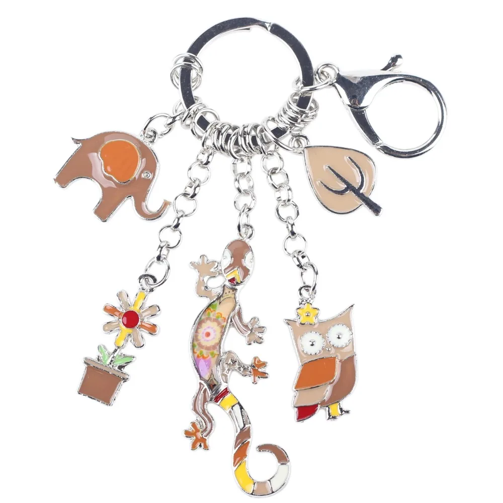 Женский брелок с эмалью Gecko Lizard Owl Elephant Ювелирное Украшение в форме слона 2019|key