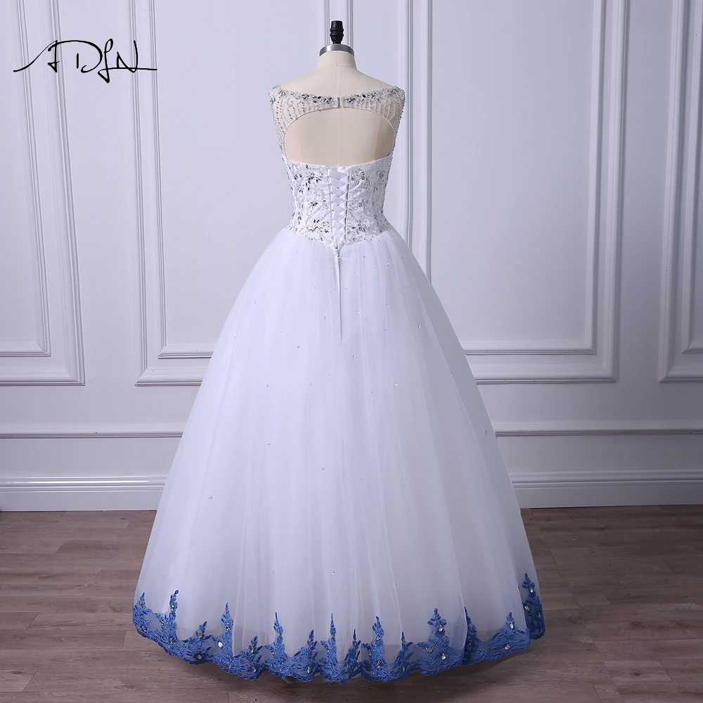 ADLN белое и синее пышное платье vestidos de 15 anos, высококачественное бальное платье с v-образным вырезом и кристаллами с открытой спиной для детей от 15 лет