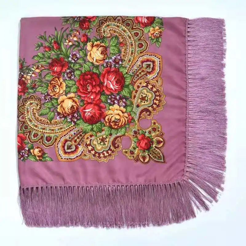 6 Luxury Brand Winter Russian Fringe Big Scarves Floral Printed Scarf Shawl Gift Cotton Lady Warm Square Wrap Sunshade Scarves - Цвет: 6