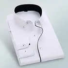Мужская однотонная формальная рубашка, не требует глажки, без нагрудного кармана, на пуговицах, с квадратным воротником, с длинными рукавами