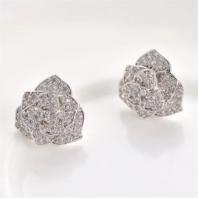 Серебро 925 пробы роскошная Бриллиантовая Камелия цветок розы женские