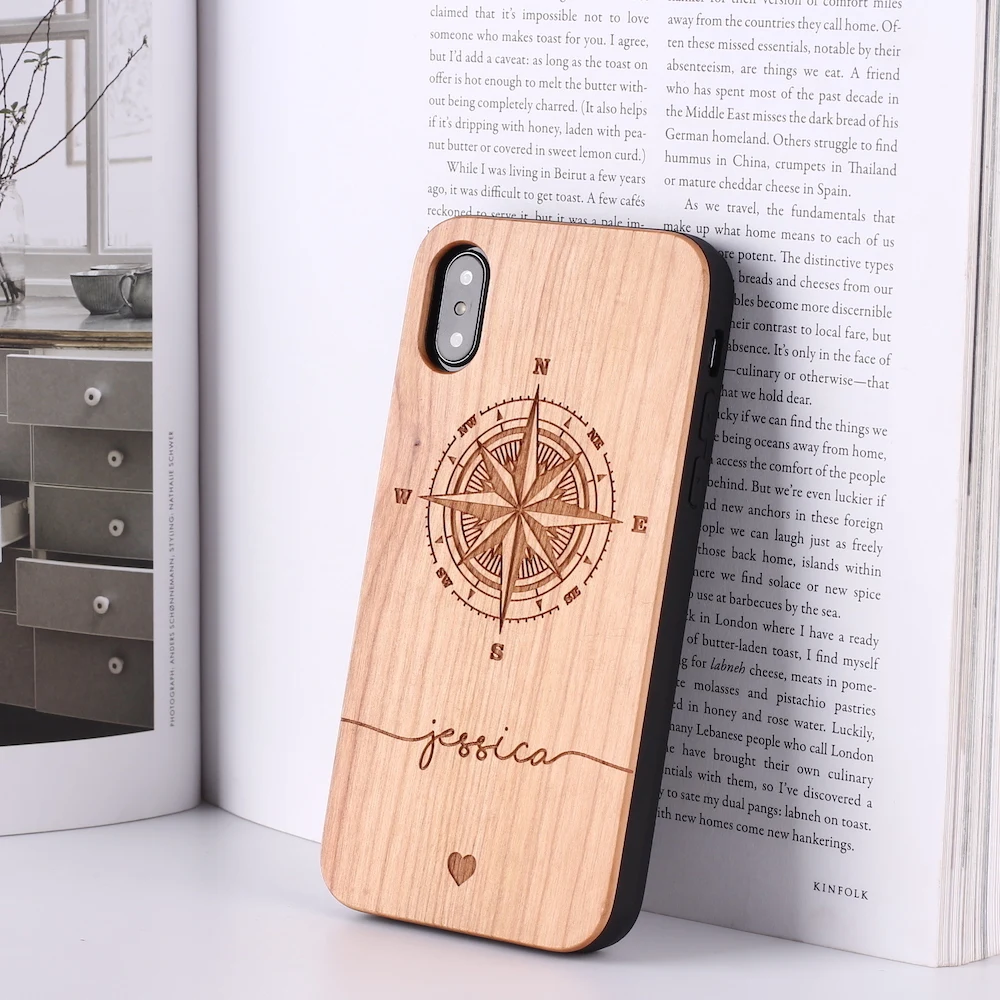 Compass-CherryWood-1 Карта мира Король Лев компас ананас персонализированный пользовательский деревянный чехол для телефона для iPhone 11 Pro Max XS Max 7 7Plus 8 8Plus X - Цвет: Compass-CherryWood-1