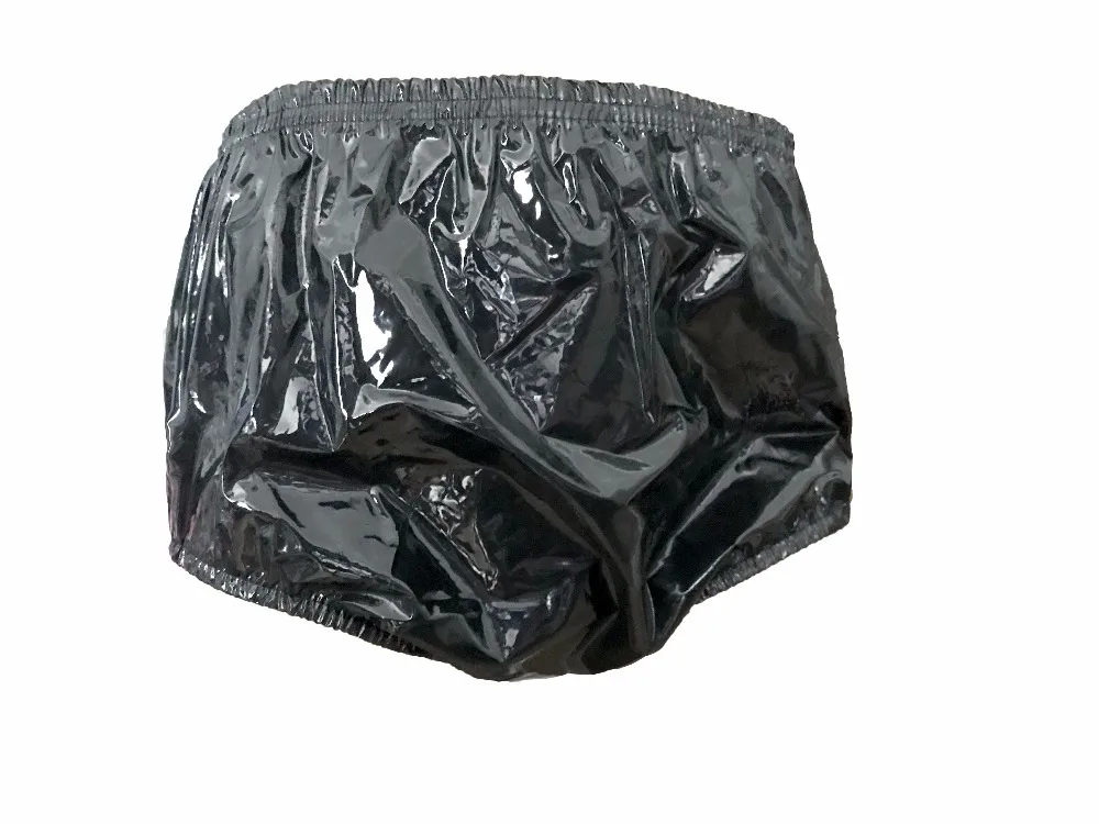 ABDL Haian взрослых недержание Pull-on Пластиковые Брюки цвет блестящий черный