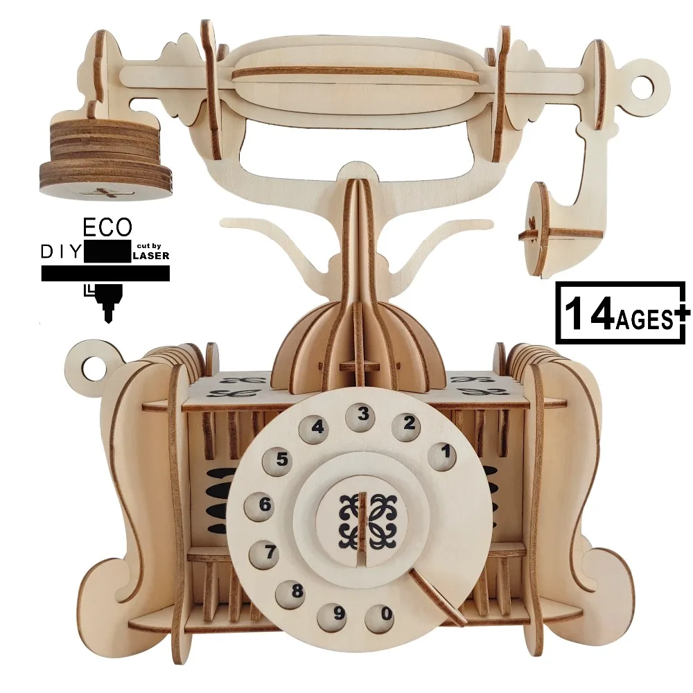 Модель старого телефона 3D деревянные головоломки Обучающие игрушки Монтессори