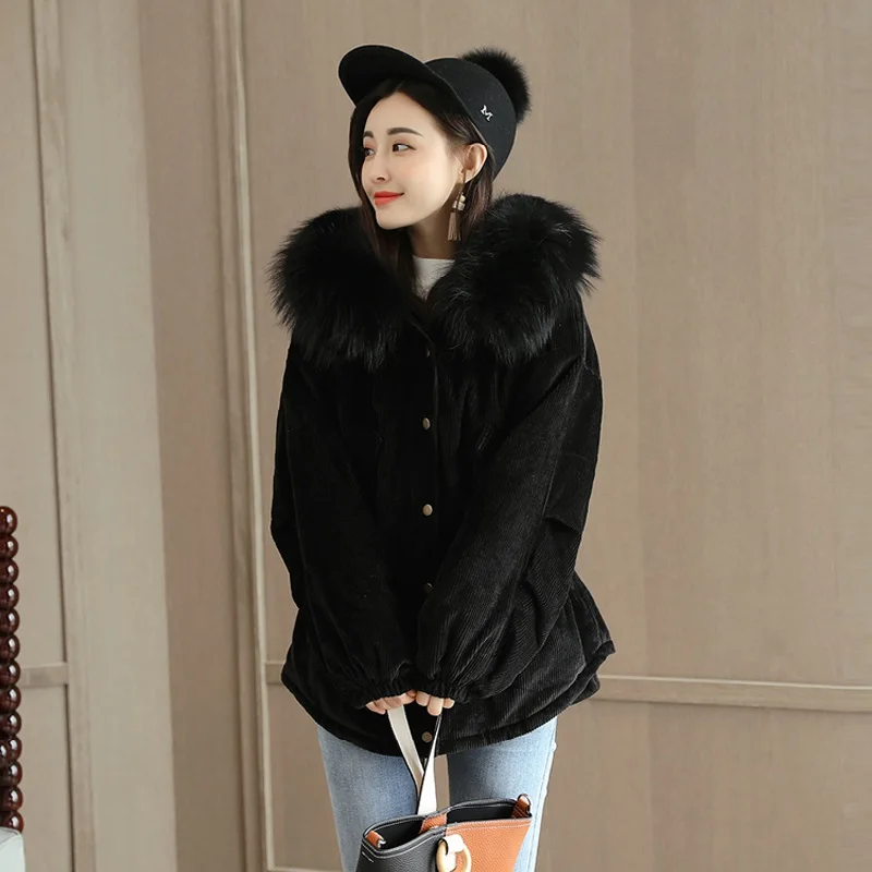 2018 зимнее пальто Для женщин Вельветовая куртка с капюшоном карманами на молнии