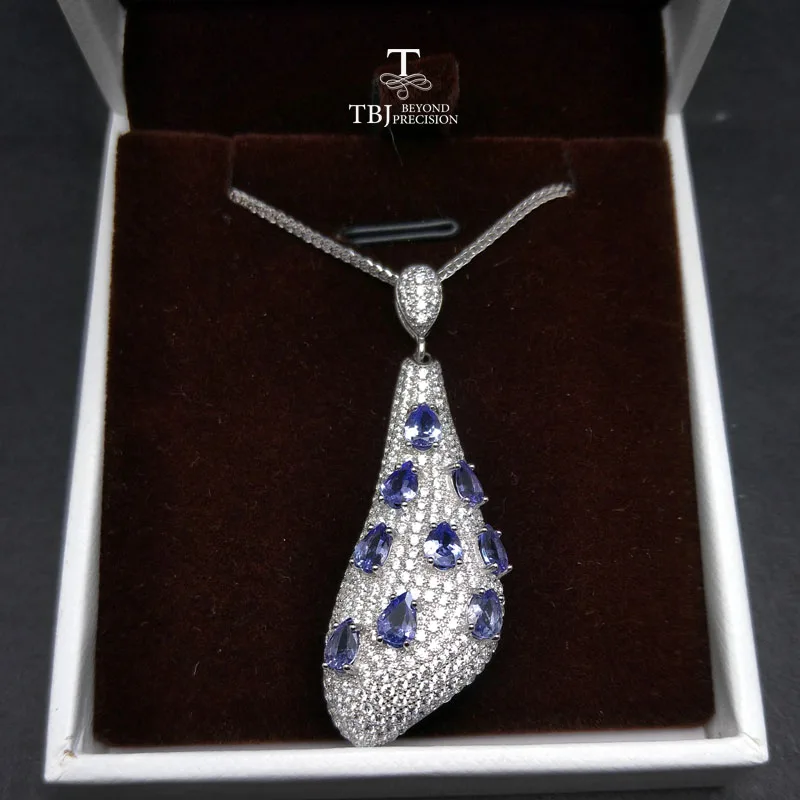 TBJ роскошный длинный кулон с 2.6ct натуральным танзанитом драгоценный камень 925