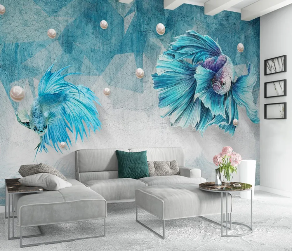 Бесплатная доставка на заказ 3D темно синие абстрактные линии Guppy Fish ювелирные