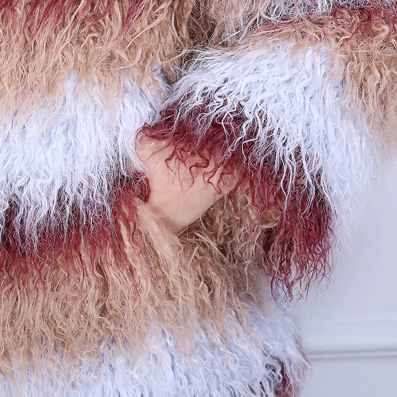 

Nerazzurri Winter Short Thick Warm Colorful Shaggy Faux Fur Coat Women 3/4 Sleeve Hairy Soft Fluffy Jacket