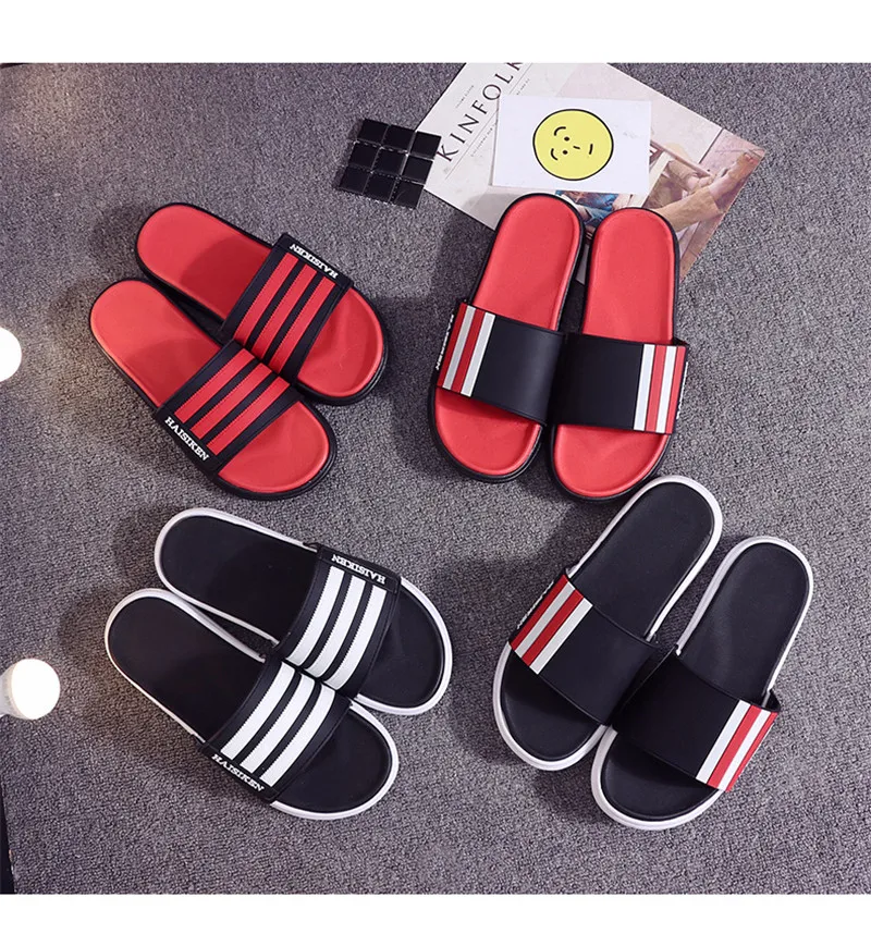 Slippers Men Shoes EVA Man Woman Couple Flip Flops Soft Black Red Stripes Casual Summer Male Chinelo Masculino