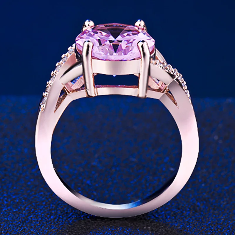 Новый стиль большой розовый Овальный Кристалл AAA циркон кольца для женщин ring Mujer