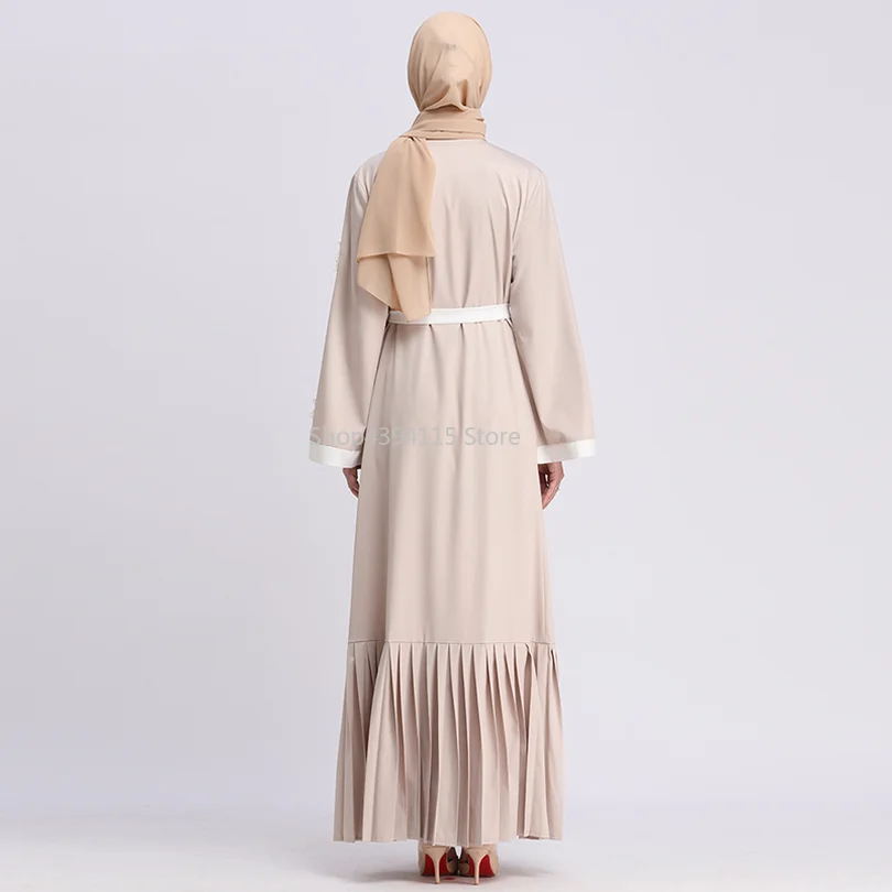 Abaya кардиган Дубайский Мусульманский Длинный плиссированный Жемчуг Цветочный