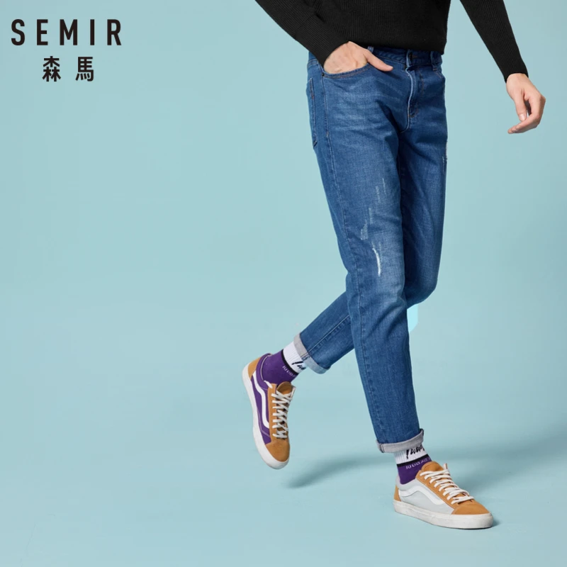 Мужские джинсы SEMIR в стиле ретро облегающие хлопковые с потертостями