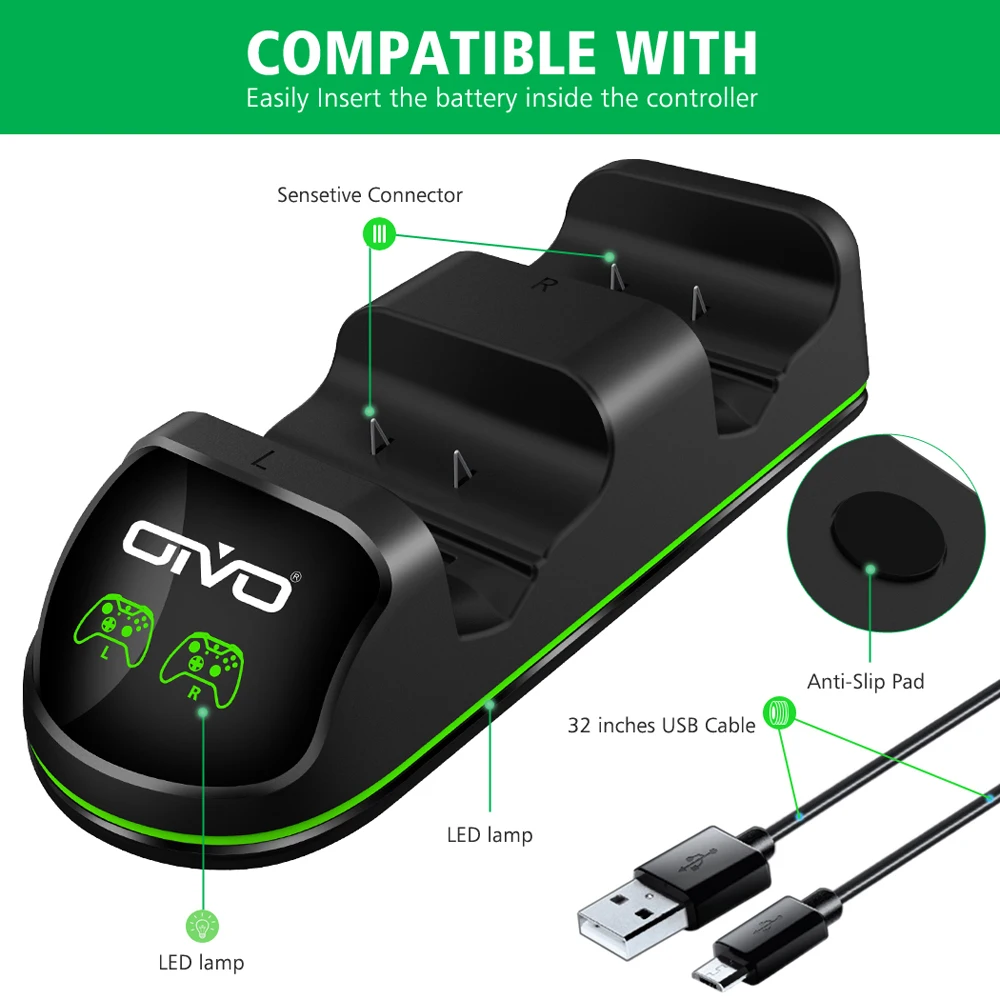 OIVO двойной контроллер зарядное устройство для Xbox One/One S/One X состояние зарядки дисплей экран станция Док-станция 2 перезаряжаемый аккумулятор