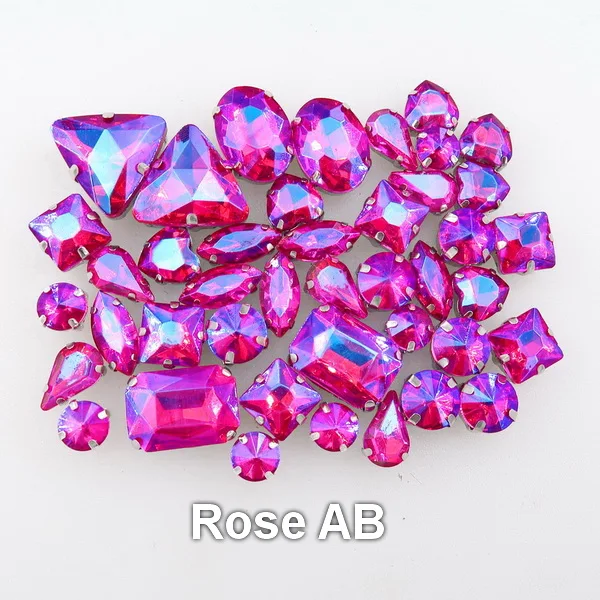 A13 Rose AB Серебряный коготь Установка 50 шт./пакет 11 формы смешивать с плоским основанием АВ цвета стеклянные хрустальные стразы для шитья кристаллы торжественное платье, обуви, сумок и diy кружевной отделкой - Цвет: A13 Rose AB