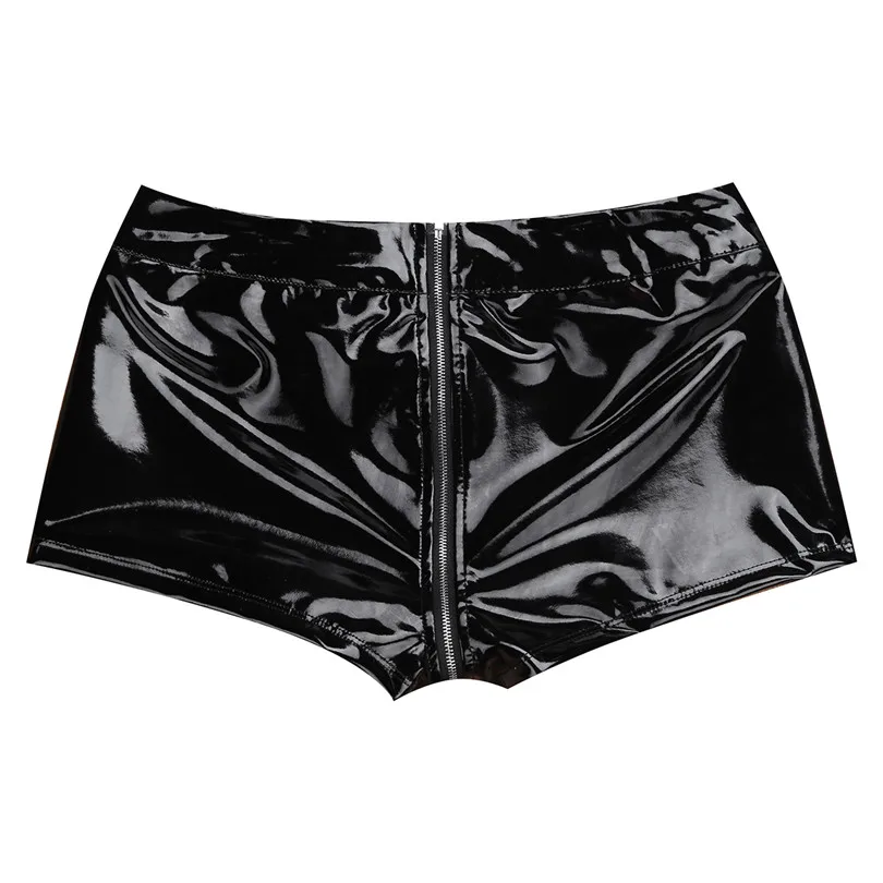 2018 черные женские облегающие шорты с низкой посадкой боксеры из лакированной