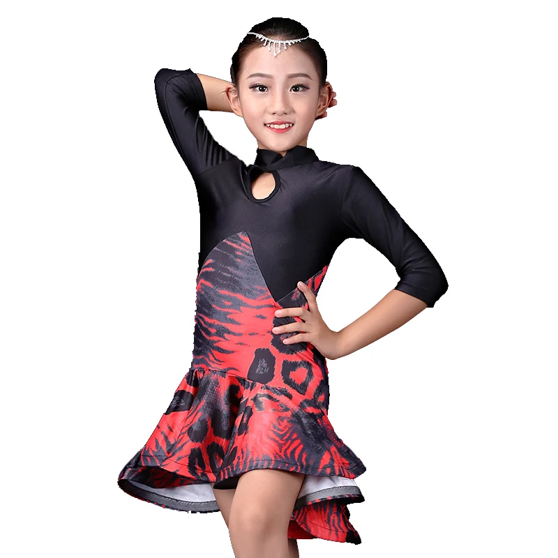 

New Children'S Latin Dance Dress Girls Standard Ballroom Competition Leopard Printing Dance Costume For Little Girls DL3195