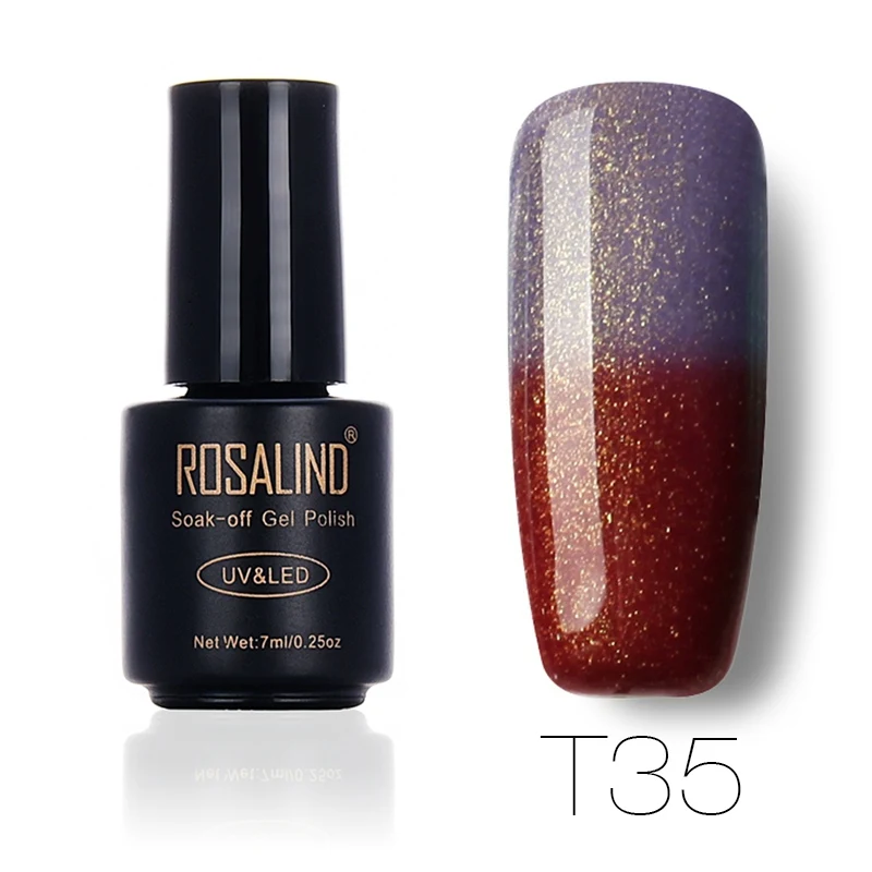 T35 ROSALIND, 7 мл, меняющий температуру, лак для ногтей, отклеивается, лак для ногтей, гель, УФ-лампа для сушки, Термальный цвет, акриловая краска, верхнее Базовое покрытие - Цвет: T35
