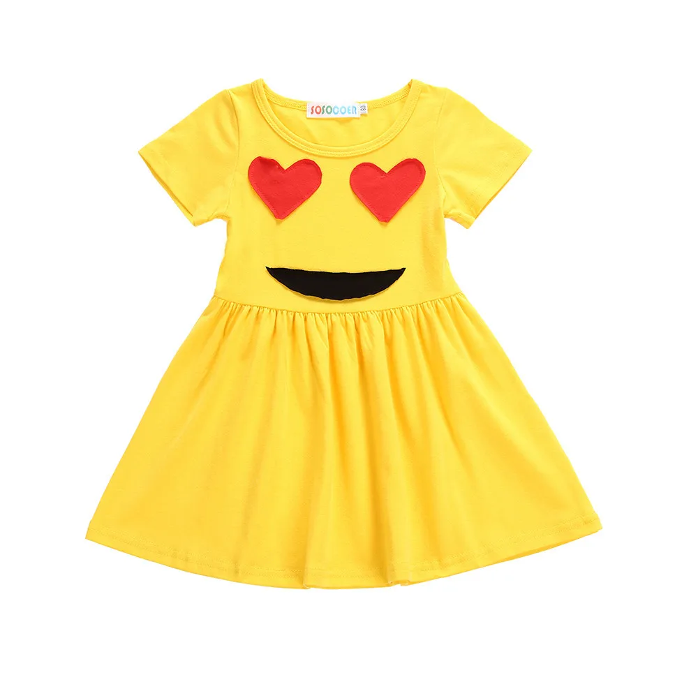 New Arrival Cute Toddler Infant Kids Baby Girls Dress Emoji Emoticon Smiley Short Sleeve Sun Dresses Outfits vestidos Yellow | Детская