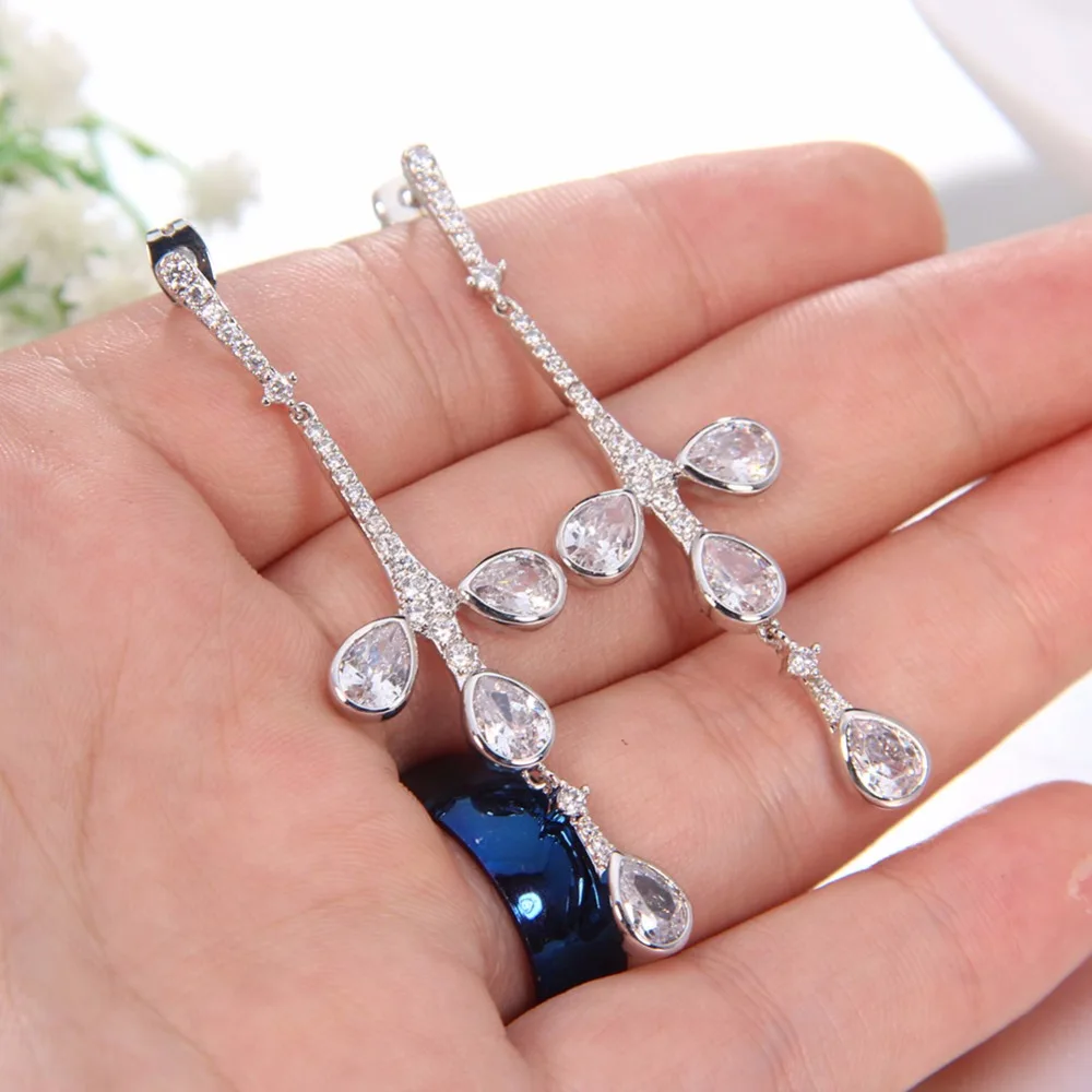 ARUEL Trendy Wedding Crystal Silver Water Drop Earrings Female Party Gift Fashion Women Cubic Zirconia pendientes Jewelry | Украшения и