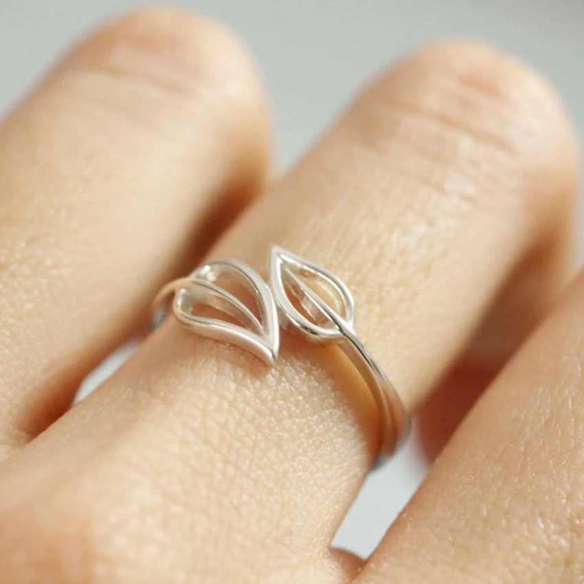 Великолепная сказка 10 шт./лот минимализм двойной лист Кольца серебро розовое