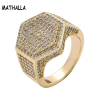 mathalla hip hop fashion ring copper material gold silver bling micro pave cubic zircon geometry ring mens jewelry