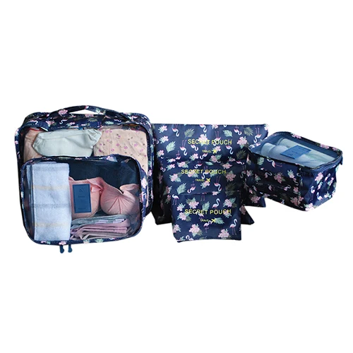 Deep Blue Travel Bag 6 шт./компл. Для женщин оксфорды Фламинго дорожные сумки Водонепроницаемый дорожная Упаковка Куб Чемодан чемодан-органайзер аксессуары - Цвет: Deep Blue Travel Bag