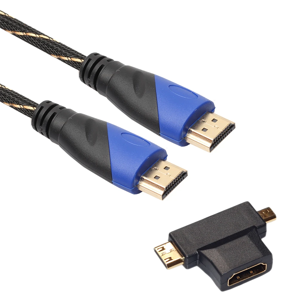 REXLIS 3 в 1 HDMI Наборы нейлоновая сетка тонкий плетеный кабель V1.4 + Micro &amp Mini конвертер