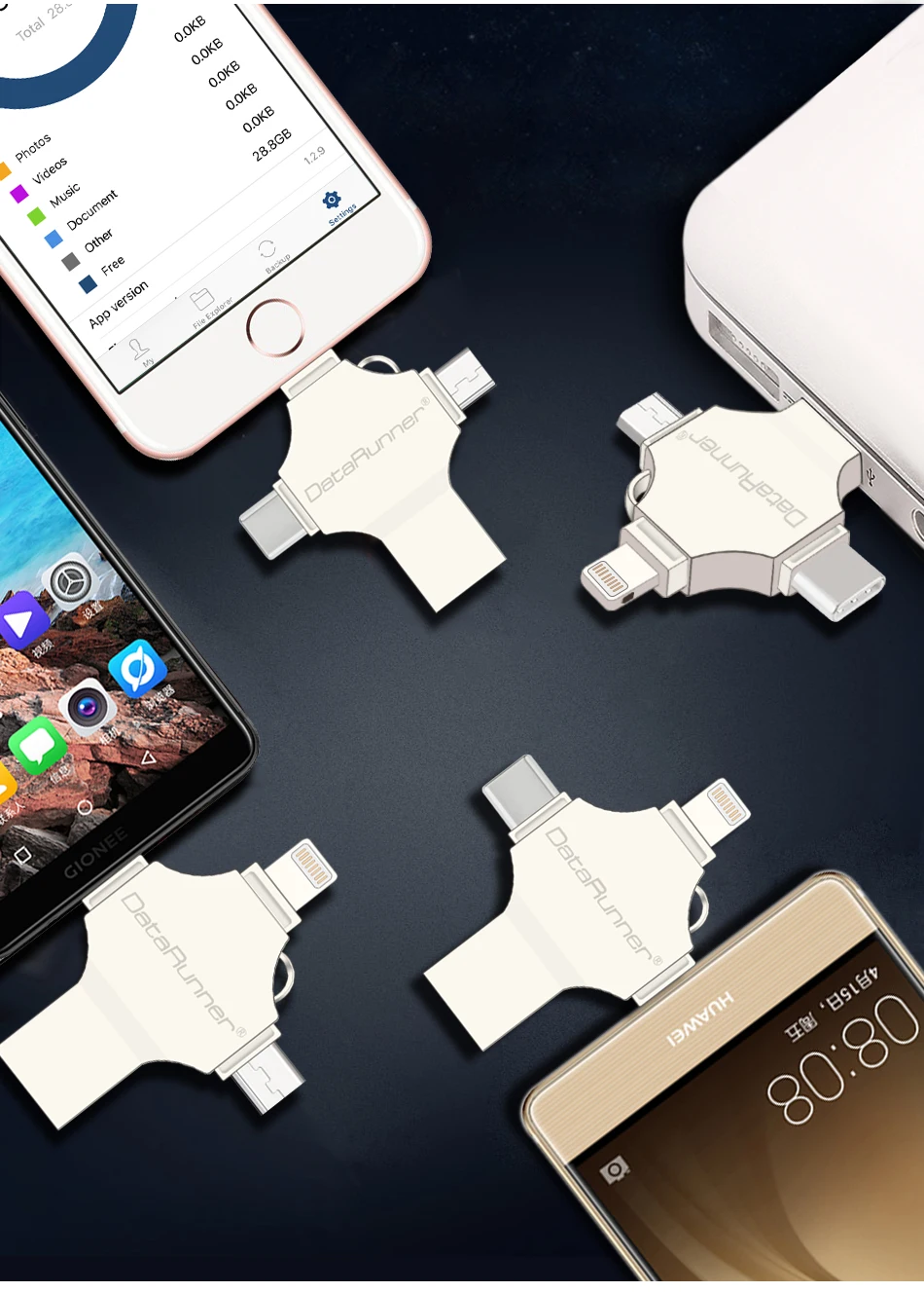 DataRunner OTG USB флеш-накопитель 16 ГБ 32 ГБ 64 ГБ 128 Гб 4 в 1 USB3.0/iOS/type C/Micro Usb флешка флеш-накопитель