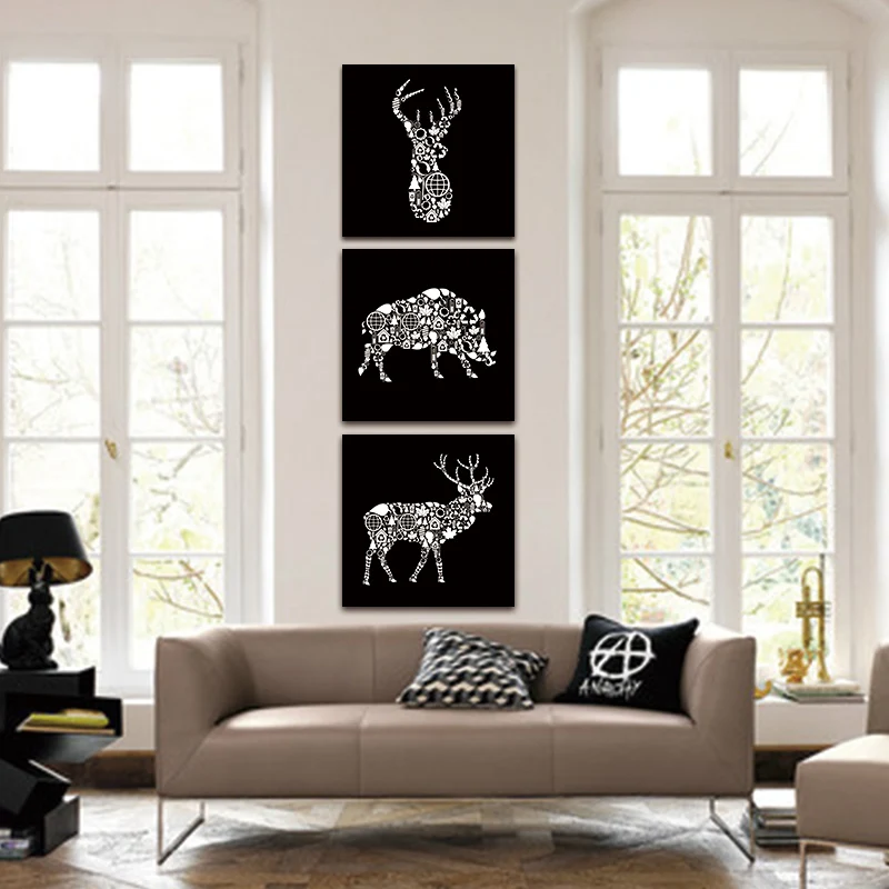 3 шт. настенные картины на холсте с изображением головы оленя | Дом и сад
