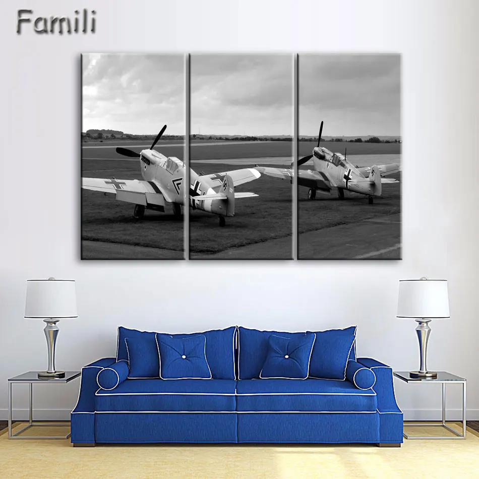 3 Панели картины самолет-Истребитель модель стены искусства холст печать
