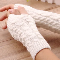hot sale women winter gloves ladies girl solid warmer gloves women arm crochet knitting wool mitten warm fingerless gloves gants