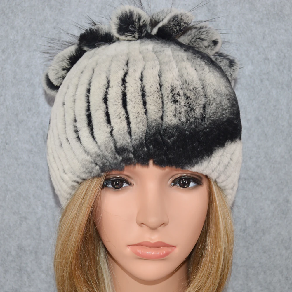 Горячая Распродажа Настоящий мех кролика Skullies Beanies шапки женские зимние теплые ручной работы вязаная шапка из меха кролика рекс шапки для девочек натуральный мех