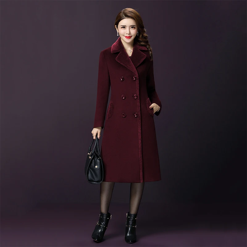 

Plus size m-4xl(bust 110cm)Woolen overcoat new winter middle - aged mother clothes big yards fashion female long style fur coats