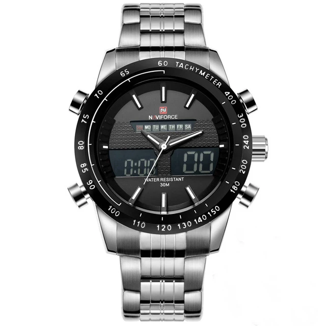 Silver Silver Black NAVIFORCE спортивные для мужчин часы нержавеющей аналоговый цифровой кварцевые часы человек часы для мужчин s Военная Униформа водонепроница - Цвет: Silver Silver Black