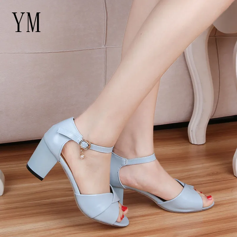 

2020 Sexy Fish mouth Hollow Roman Sandals Thick with a Word With Buckle High Heels Female Summer Sexy Ankle Strap Women Sandals