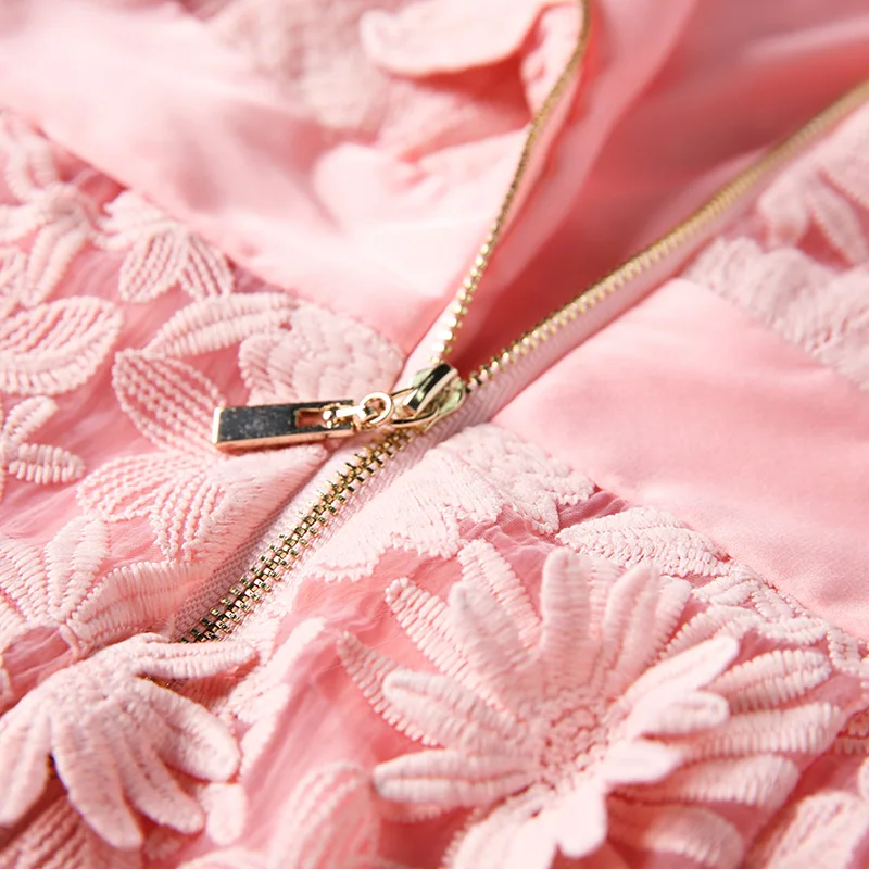 Элегантное розовое кружевное платье с цветочной аппликацией для женщин Лето 2019