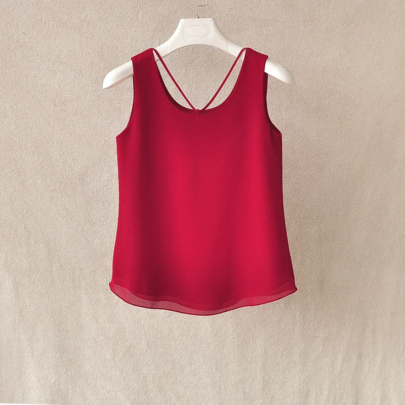 Fashion Brand Women Tanks Top Summer Sexy Shirt Camis Plus Size Sleeveless Blouse Double Layer Chiffon Blouses