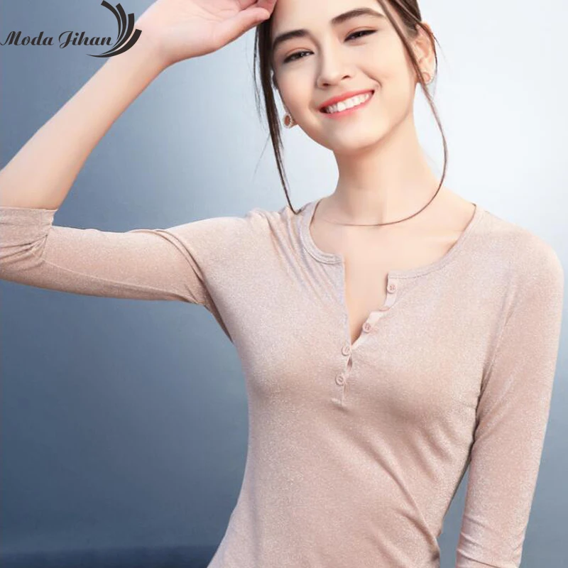 Moda Jihan простая стильная женская футболка с рукавом 3/4 женские топы из мягкого