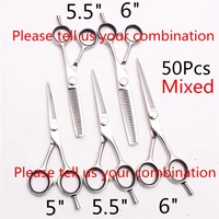 50pcs 5 5 5 6 customized brand barber hairdressing scissors cutting scissors thinning shears human hair scissors razor blade