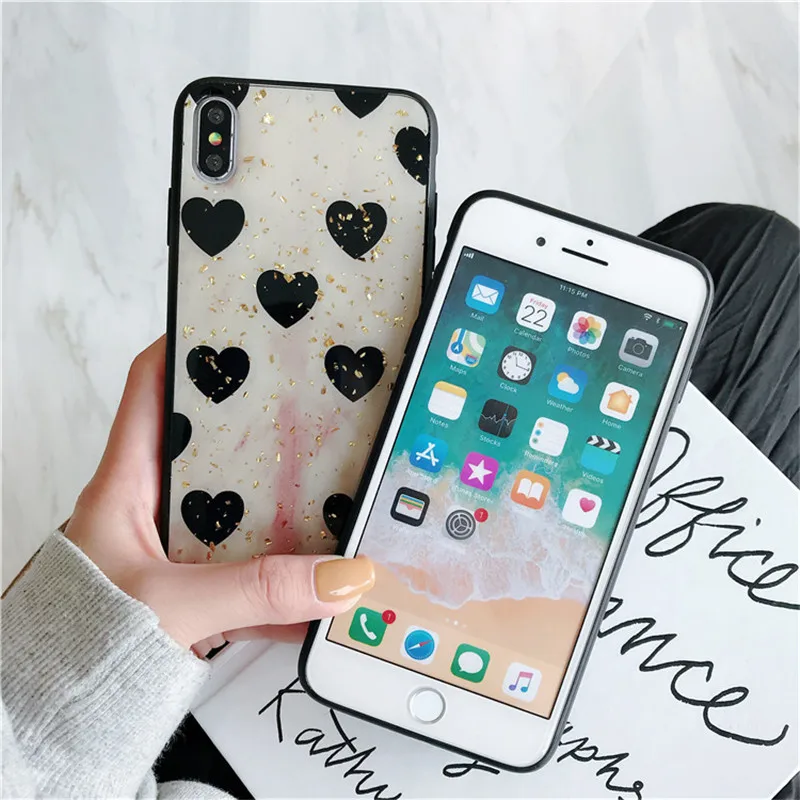 ROHDEA Cute Heart Glitter Case for iphoneXS max XR Love All-inclusive Cover iphone6 6plus 7 7plus 8 plus Black Side |