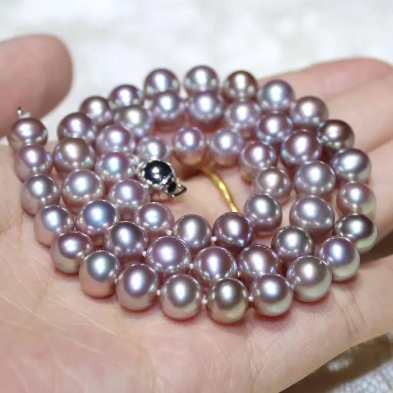 

elegantAAA 9-10mmsouth sea round lavender pearl necklace 18inch 925s KKK