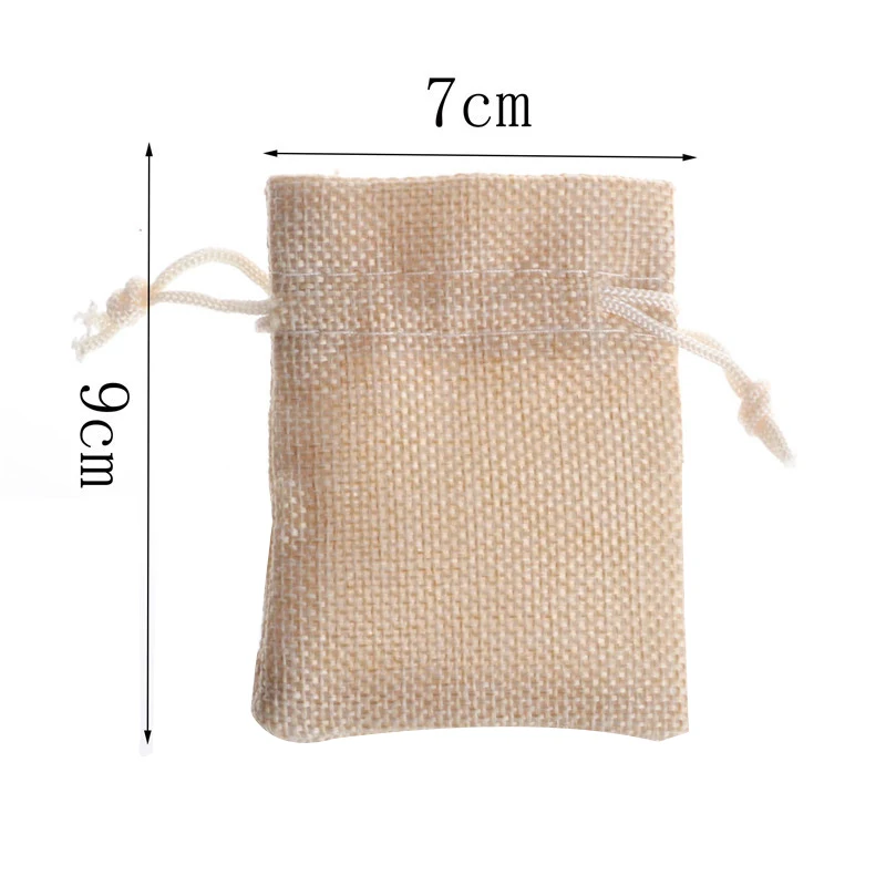 Оптовая продажа 7x9 см 50 шт. бежевый мини джутовый мешочек на шнурке подарок