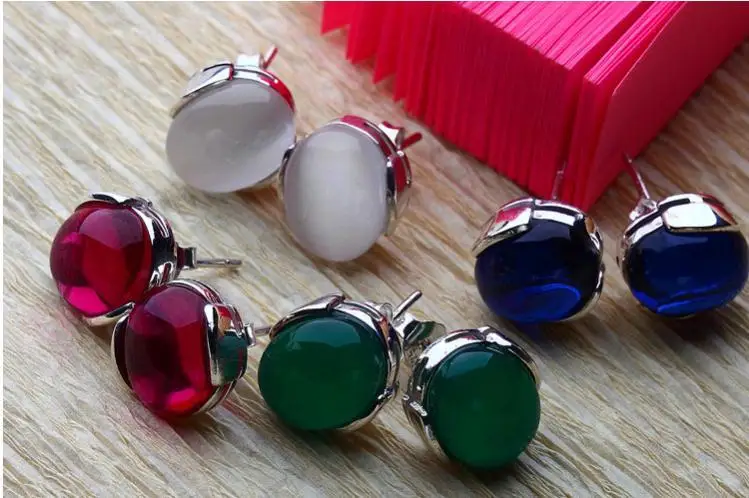 Женские серьги гвоздики с натуральным опалом из стерлингового серебра 925 пробы