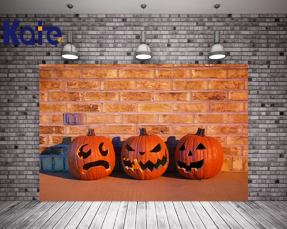 Kate красная кирпичная стена фотографический Хэллоуин фоны счастливые тыквы