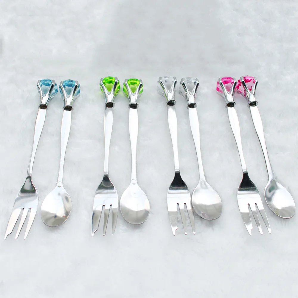 

Kids Dinnerware Children Tableware Diamond Shapes Cutlery Scoop Fork Food Stainless Steel Dining Random Color