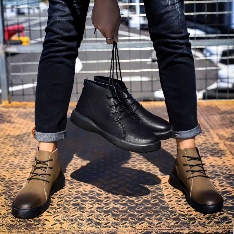 

Misalwa Big Size Leather Men Boots Men Casual British Chic Boots Winter Plush Warm Boots Desert Gentlemen Charming Boots