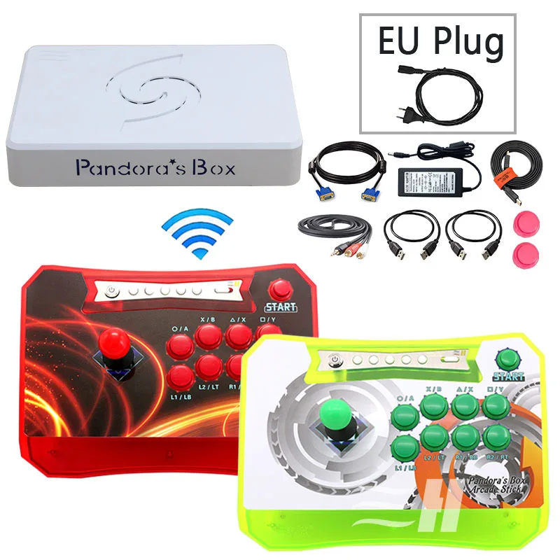 2P green red EU Pandora Box 6 1300 в 1 беспроводной игровой джойстик контроллер 2 игроков джойстик консоль может добавить 3000 игры fba mame ps1 3d игры - Цвет: 2P green red EU