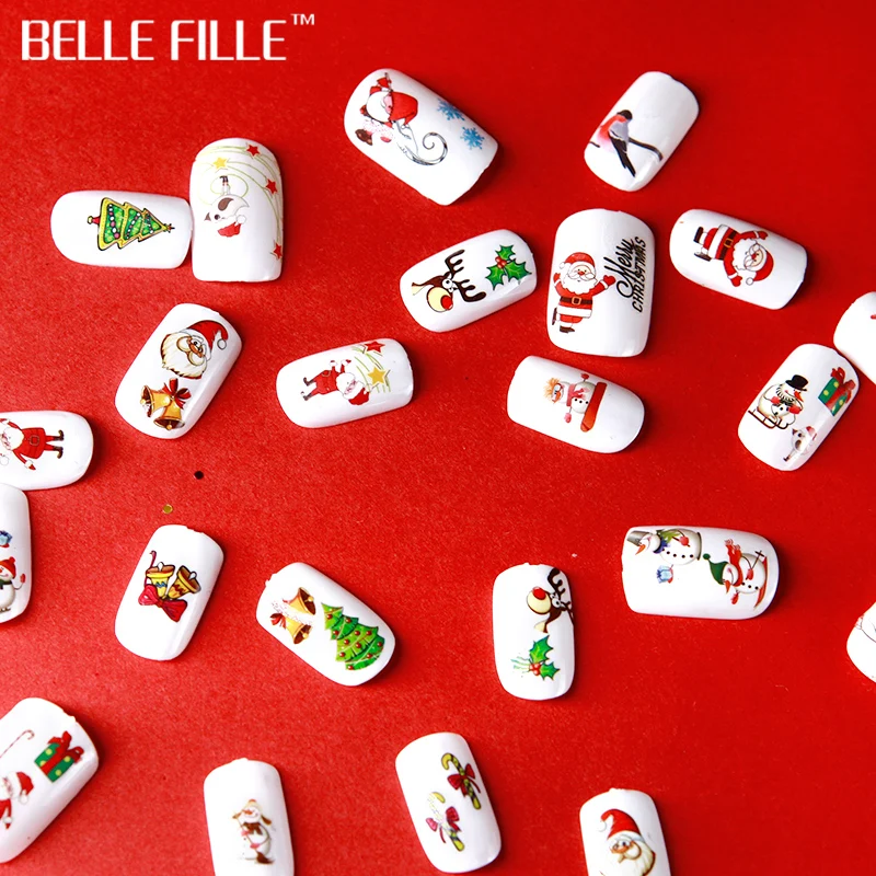 Belle Fille Рождество ногтей Стикеры воды DIY маникюр ползунок украшения наклейки 3D