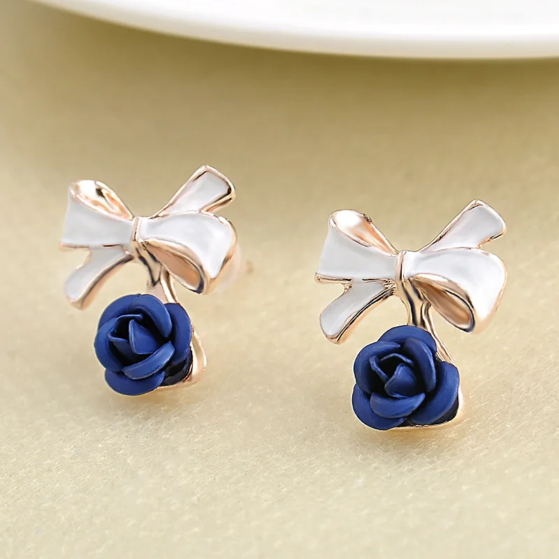 Модные 1 пара женской обуви очаровательные розы цветок серьги-гвоздики с бантом
